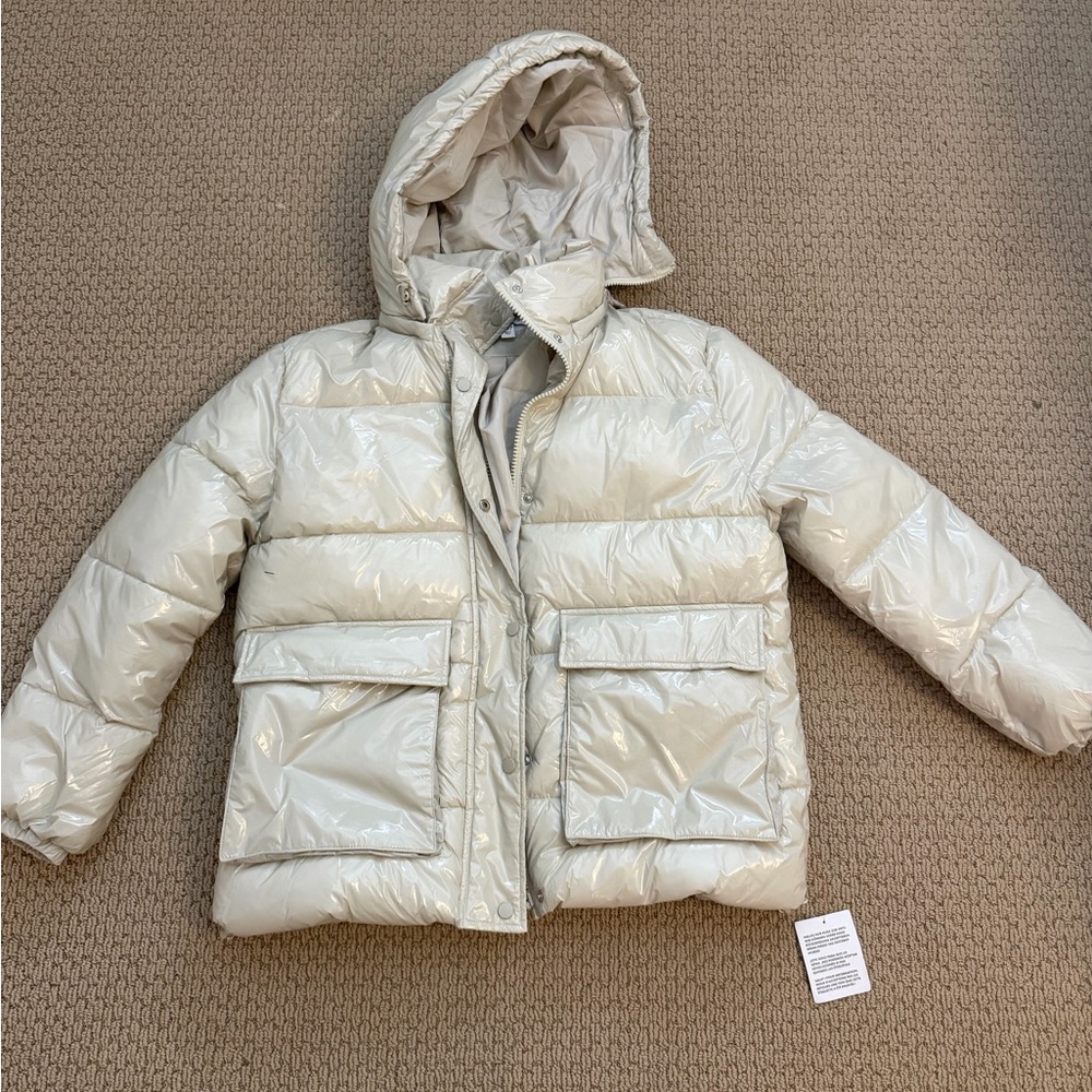Topshop Kids Shiny Cream Puffer Jacket (Size 4-6)